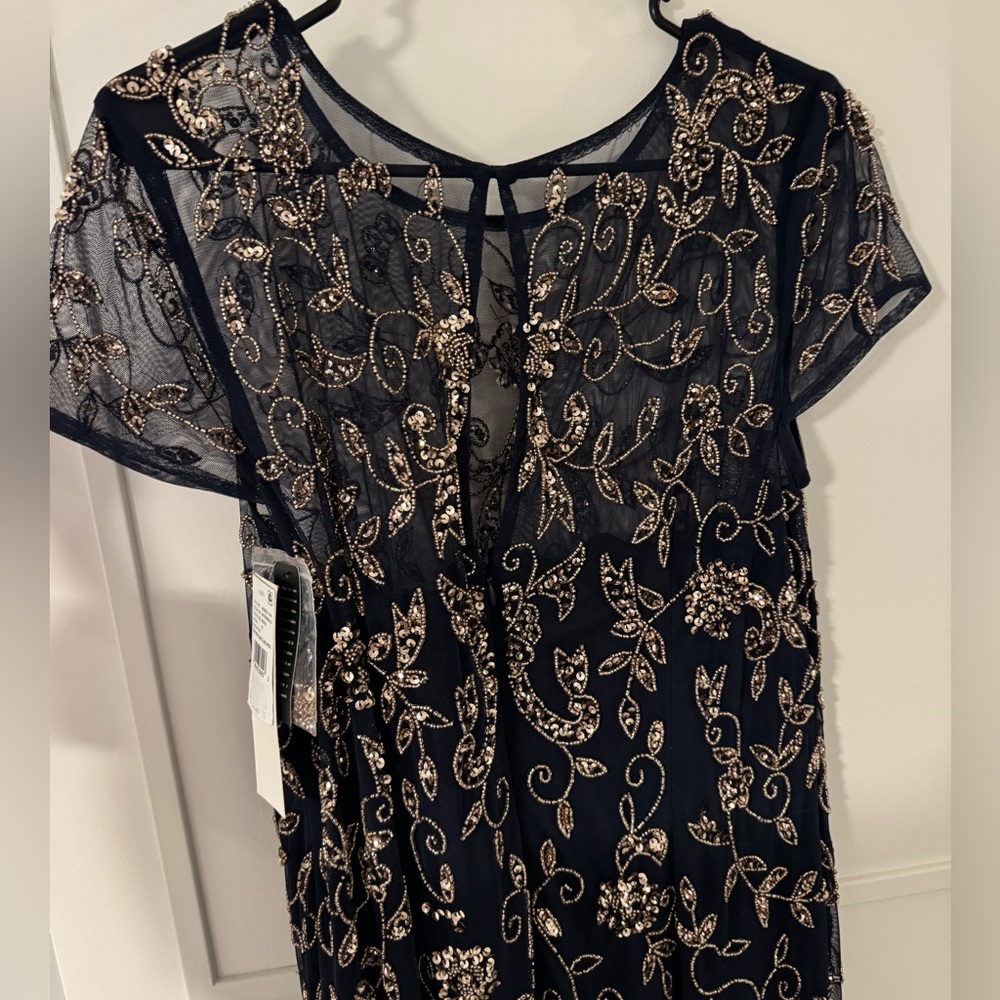 Adrianna Papell Navy Floral Beaded Gown - Picture 7 of 10